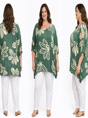 Hawaiian Polynesian Floral Print Rayon Top (Plus Size) NWOT